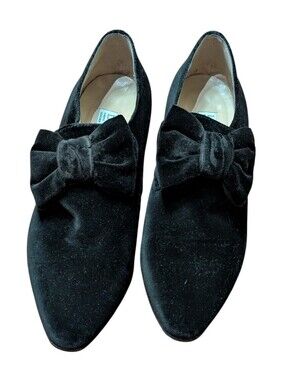 Vintage 90s Laura Ashley Velvet Bow Heels Black Pointed Coquette Pumps Spain 41